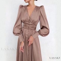 Lasaky - Flowing Maxi Dress with Comfortable Fit and Beautiful Drape Puff Long Sleeve Dress, Glamour Vintage, Robes Vintage, Maxi Dress Outfit, Womens Long Dresses, Party Kleidung, Puff Long Sleeves, Silk Maxi Dress, Satin Midi Dress