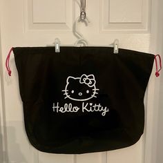 Brand New Hello Kitty Xl Drawstring Bag Tote Bag Great For Beach Laundry Whatever You Want To Use It For! Very Large! Black Hello Kitty Print Bag For Daily Use, Black Hello Kitty Print Travel Bag, Black Hello Kitty Travel Bag, Hello Kitty Tote Bag, Hello Kitty Bags, Hello Kitty Black, Hello Kitty Bag, Pink Hello Kitty, Drawstring Bag