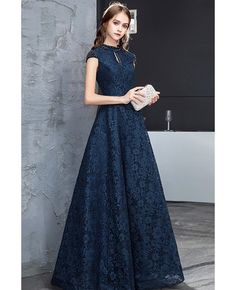 Buy navy blue beaded cap sleeves full lace long party dress for formal at affordable price online. Free shipping and pro custom service since 2009. Long Party Dress, Floor Length Prom Dresses, Blue Evening Dresses, Dresses Blue, Party Dress Long, Blue Lace, Special Occasion Dresses, Occasion Dresses, Mother Of The Bride