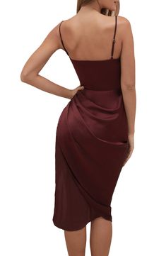 Revamp your date-night look in this divine corset dress cut from lustrous stretch satin with a cinched waist and gathered side for an hourglass silhouette. The corset is lined with stretch crepe that gives a nonslip effect to keep the bodice perfectly in place at all times. Exclusive retailer 53" length Sweetheart neck Tulip hem Lined Polyester/acetate/elastane Dry clean Imported Brown Dresses Formal, Hourglass Silhouette, House Of Cb, Stretch Crepe, House Dress, Stretch Satin, Brown Dress, Night Looks, Sweetheart Neck