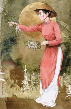 a painting of a woman in a red dress and hat with flowers on her hand