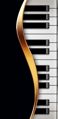 an abstract piano keyboard with gold ribbon on it