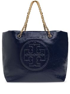 navy blue artificial leather/cotton blend/recycled polyester magnetic fastening embossed logo to the front two chain-link shoulder straps main compartment internal logo plaque internal zip-fastening pocket This item is made from at least 50% recycled or upcycled materials. For recycled synthetic clothing products, we highly recommend using a microfibre-catching washing bag to ensure that no microplastics that can pollute water are released in the process. Learn more about what makes a product Conscious on our Conscious Criteria page Blue Tote Shoulder Bag With Chain Strap, Luxury Navy Tote Shoulder Bag, Navy Shopping Bag With Gold-tone Hardware, Navy Shoulder Bag With Gold-tone Hardware For Shopping, Elegant Blue Bag With Logo, Elegant Blue Bags With Logo, Blue Top Handle Shoulder Bag With Logo, Blue Top Handle Bag With Logo, Blue Double Handle Shoulder Bag With Logo