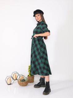 Women Cotton Buffalo Plaid Belt Lumberjack Dress Midi Winter Shirt Dress  Product Length: 120 cm Product Content: 95% Cotton, 5% Lycra Model Dimensions: Height: 1.73 cm Bust: 85 cm Waist: 63 cm Hips: 90 cm The product on the mannequin is size US 4 and TR S/36. dress, lumberjack, Lumberjack Dress, plaid dress, vintage, bufalo plaid, shirt dress, cotton dress, winter dress, casual dress, midi dress, midi shirt dress, winter plaid, women dress, casual midi dress, vintage dress, button down dress, rockability dress Casual Collared Winter Dress, Green Long Sleeve Shirt Dress For Fall, Casual Cotton Shirt Dress For Winter, Casual Collared Midi Dress For Winter, Short Sleeve Shirt Dress For Fall Daywear, Casual Midi Dress For Fall Daywear, Casual Midi Dress For Daywear In Fall, Plaid Long Sleeve Shirt Dress For Spring, Winter Collared Fitted Shirt Dress