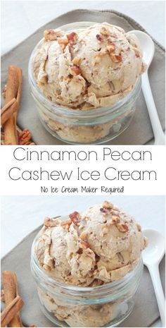 cinnamon pecan cashew ice cream in glass bowls