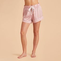 Jonny Dusty Pink Satin Pajama Shorts | Birdy Grey Bridesmaid Get Ready Outfit, Bridesmaid Pajamas, Bridesmaid Pjs, Bridesmaid Pajama Set, Silky Pajamas, Wedding Roles, Pink Desert, Bridesmaid Pyjamas, Birdy Grey