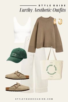 16+ Cute Earthy Outfits for Spring, Summer & Fall. |Get inspired by these 16+ earthy outfit ideas that capture the granola style aesthetic! Whether it's earthy summer outfits or casual spring outfits 2024, we've got the perfect boho hippie looks for your everyday style. Neutral outfits, minimal outfits, earthy outfit aesthetic, womens fashion casual Fashion Outfits Accessories, Canvas Bag Outfit Fashion Styles, Outfits Ideas With New Balance Shoes, Earthy Classic Style, Later Summer Outfit, Neutral Casual Outfits Women, Cute And Casual Summer Outfits, Womans Outfit Ideas, 2024 Fashion Aesthetic