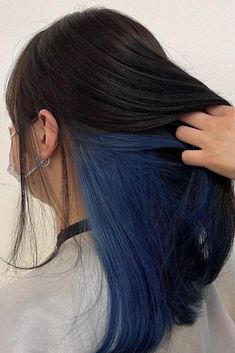 Underneath Dyed Hair For Brunettes Blue, Bottom Half Blue Hair, Colored Hair For Dark Brown Hair, Under Layer Hair Color Blue, Ways To Dye Brunette Hair, Good Colors To Dye Dark Brown Hair, Easy Colors To Dye Brown Hair, Dye Hair For Black Hair, Hair Blue Color Ideas