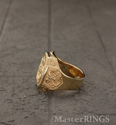 Ceremonial 14k Gold Filigree Ring, Traditional Engraved Signet Ring For Formal Occasions, Traditional Engraved Signet Ring For Anniversary, Traditional Engraved Yellow Gold Signet Ring, Gold Engraved Ring With Maker's Mark As Gift, Gold Engraved Ring With Maker's Mark For Gift, Yellow Gold Signet Ring With Maker's Mark For Wedding, Yellow Gold Signet Ring For Wedding With Maker's Mark, Antique Engraved Rings For Marriage