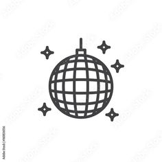 a black and white image of a ball with stars around it on a white background