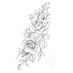 a rose tattoo design on the side of a woman's arm, with leaves and flowers