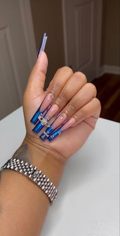 Instagram Baddie Acrylic Nails, Baddie Acrylic Nails, Blue French Tip Nails, November Books, Overlay Nails, Tapered Square Nails, Instagram Baddie, Appointments Available, Unique Acrylic Nails