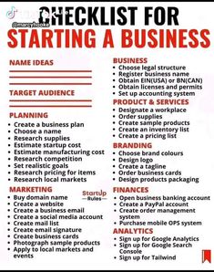 a checklist for starting a business is shown in red and black, with the words start