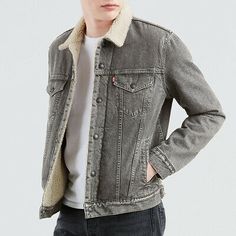 Winter Streetwear Denim Jacket With Patch Pockets, Gray Outerwear With Patch Pockets For Winter, Urban Winter Denim Jacket With Flap Pockets, Urban Winter Denim Jacket With Patch Pockets, Urban Denim Jacket With Patch Pockets For Winter, Winter Denim Jacket With Patch Pockets, Casual Gray Outerwear With Patch Pockets, Levi's Washed Winter Outerwear, Levi's Washed Cotton Outerwear