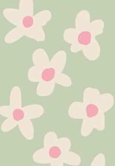 a green background with pink and white flowers