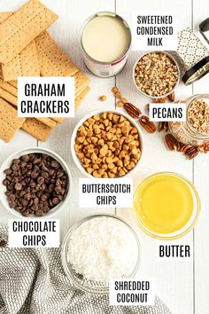 the ingredients to make this healthy snack include milk, crackers, butter, chocolate chips, and almonds