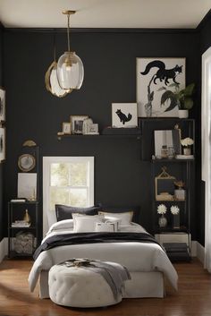 interior design services, home decorating ideas, bedroom painting ideas, house paint colors Colors For Bedroom, Benjamin Moore Wrought Iron, Trendy Paint Colors, Deck Stain Colors, Paint Guide, Black Fox, Dark Walls, Paint Brands, Bedroom Black