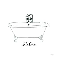 a drawing of a bathtub with the word relax on it