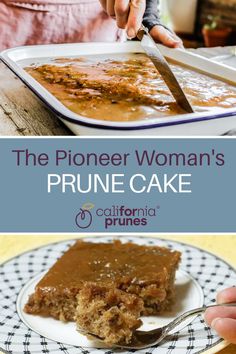 a woman cutting into a piece of cake on top of a plate