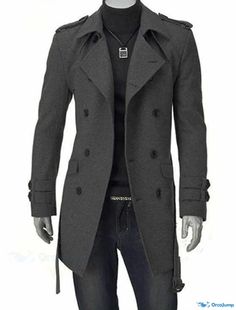 OrcaJump - Mens Winter Peacoat Business Casual Cotton Outerwear Apparel Simple Solid Notch Collar / Daily / Long Sleeve Fitted Gray Pea Coat With Long Sleeves, Gray Cotton Business Outerwear, Gray Military Style Outerwear For Fall, Winter Double-breasted Cotton Pea Coat, Fitted Military Pea Coat For Winter, Men's Trench Coat, Graduation Outfits, Long Overcoat, Peacoats