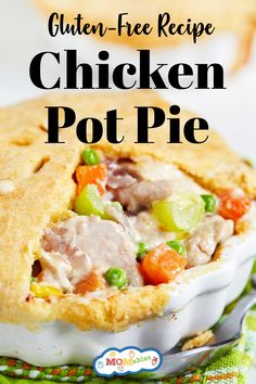 the chicken pot pie has been cut in half