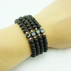 Material: Imitation Black Agate Fashion Element: English Letters Style: Asexuality Black Bracelets With Letter Beads, Elegant Black Bracelets With Letter Beads, Elegant Black Bracelet With Letter Beads, Elegant Black Beaded Bracelets With Letter Beads, Trendy Black Bracelets With Letter Beads, Minimalist Personalized Black Beaded Bracelets, Personalized Minimalist Black Beaded Bracelets, Personalized Black Minimalist Beaded Bracelets, Elegant Black Friendship Bracelets