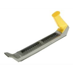 a grater with yellow handle on a white background