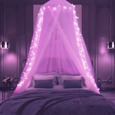 PRICES MAY VARY. 【Princess Bed Canopy】Hanging the new pink bed netting canopy on your bed or hammock will add the romantic, bright and elegant atmosphere. Under the pink lamplight of 100 LED star, build a best place to cozy read and sleep. 【USB Powered】Without battery, the fairy pink bed canopy with pink string lights are powered by USB, fit for most USB charger. By pressing the button on the USB, you can select the lighting model you like, such as stable, twinkle, jump, fade. 【Fits Most Size Be White Bed Canopy, Pink Bed Canopy, Bed Canopy With Lights, Led Star Lights, Princess Canopy Bed, Princess Canopy, Bedroom Decor For Women, Canopy Bed Curtains, Pink Bed