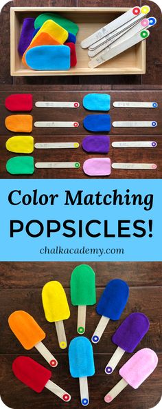 colorful popsicles with the words, color matching popsicles