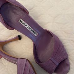 Peep Toe Heels. Lavender Purple. Feminine ,Stylish And Elegant Comfortable Heels. They Are Size 35.1/2 And Fit Me Well I Wear 6.5 Shoes. Normal Signs Of Wear On Suede. Chic Embellished Purple Heels, Chic Purple Pointed Toe Heels, Purple Manolo Blahnik, Purple Suede High Heels, Luxury Purple Heels With 4-inch Heel, Manolo Blahnik Pumps, Manolo Blahnik Shoes, Comfortable Heels, Peep Toe Heels