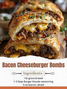 grandma's favorite recipes🍲🍟🥘 | Bacon Cheeseburger Bombs | Facebook Hamburger Bacon Recipes, Bacon Mac N Cheese Burger Wrap, Cheeseburger Recipes, Battered Bacon, Mac And Cheese Burger, Grilled Burger Recipes, Cheddar Burger, Cheeseburger Recipe, Bacon Mac And Cheese