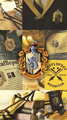 a collage of harry potter badges and other items