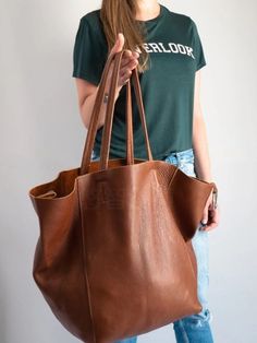 Split-Joint Tote Shoulder Bags Handbags BROWN-One_size Big Tote Bags, Leather Cosmetic Bag, Soft Leather Handbags, Everyday Tote Bag, Everyday Purse, Large Leather Tote Bag, Oversized Tote Bag, Oversized Tote, Large Leather Tote