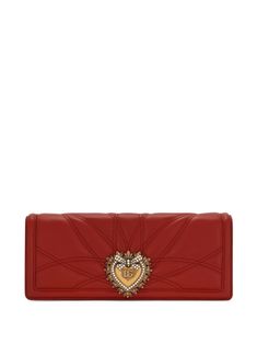 dark red nappa leather quilted signature Sacred Heart plaque gold-tone hardware detachable chain-link shoulder strap foldover top push-lock fastening internal zip-fastening pocket internal logo stamp nappa leather lining This piece comes complete with a protective dust bag. Dolce And Gabbana Handbags, Red Clutch, Leather Clutch Bag, Quilted Crossbody Bag, Leather Clutch Bags, Dolce E Gabbana, Quilted Leather, Dolce & Gabbana, Roberto Cavalli