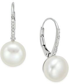 Cultured Freshwater Pearl (10mm) and Diamond (1/10 ct. t.w.) Leverback Earrings in Sterling Silver Classic Formal Jewelry From Macy's, Macy's Formal Drop Earrings, Classic Pearl Earrings From Macy's For Anniversary, Formal Fine Jewelry Diamond Earrings With Ear Wire, Classic Macy's Pearl Earrings For Anniversary, Macy's Classic Pearl Anniversary Earrings, Macy's Classic Pearl Earrings For Anniversary, Elegant Drop Earrings From Macy's, Elegant Drop Earrings By Macy's