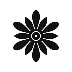 a black and white flower icon with an eye in it's center, on a white background