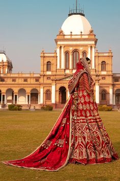 Classic Bridal Pishwas with Gharara Red Pakistani Dress