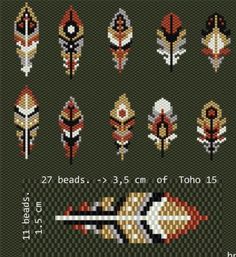 cross stitch pattern with different types of feathers