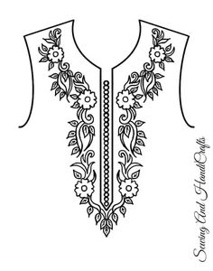 an embroidered vest with flowers and leaves on the shoulders, in black ink by julia smith