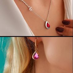 A custom pendant necklace personalized for souls born in July. This elegant necklace comes with the July gemstones - ruby - selected by our jewelers to create the perfect energetic combination for you or your loved one born in July. In a timeless but elegant solitaire pendant design with a single teardrop gemstone set on a 18” cable chain with lobster clasp available in gold vermeil, sterling silver or rose gold, The ruby birthstone that comes with your name necklace is uniquely personalized tha Elegant Ruby Pendant Birthstone Necklace, Rose Gold Teardrop Ruby Jewelry, Ruby Birthstone Necklace As Gift, Ruby Clavicle Chain Jewelry As Gift, Ruby Clavicle Chain Jewelry Gift, Elegant Ruby Teardrop Pendant Necklace, Elegant Red Birthstone Necklace For Gift, Elegant Red Birthstone Necklace Gift, Elegant Personalized Teardrop Pendant Jewelry