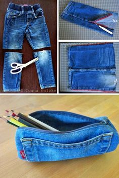 a pair of jeans with scissors and pencils in it