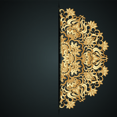 an elegant golden card with floral ornament pattern on black background, eps file