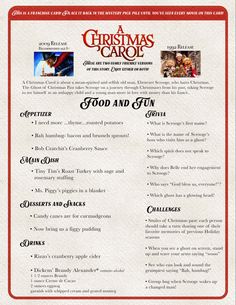 the christmas carol menu is shown in red and white