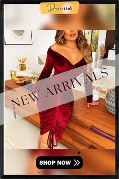 Velvet Drawstring Ruched Off Shoulder Sexy Dresses V-neck Drawstring Dresses For Party, V-neck Drawstring Party Dress, Women's Fashion Dresses, 1 Million, Off Shoulder, Fashion Dresses, Shop Now, Velvet, Dresses