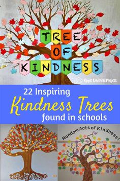 four different kinds of trees with the words tree of kindness written on them in colorful letters