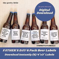 father's day 6 pack beer labels with free printables for 8 bottles