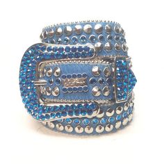 B.B. Simon "Pony Hair/Blue Dream" Swarovski Crystal Belt Bb Simon Belts, Bb Belt, Y2k Belt, Bling Belts, Bling Jeans, Y2k Accessories, Crystal Belt, Dope Outfits For Guys, Luxury Belts