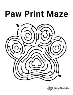 the paw print maze is shown in black and white