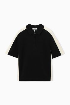 COLOUR-BLOCK HALF-ZIP POLO SHIRT - BLACK / OFF-WHITE - COS Cos Man, Knitted Cardigans, Men's Knitwear, Streetwear Men Outfits, Knitwear Men, Jeddah, Men's Knit, Riyadh, Track Jacket