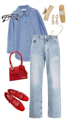 Mode Tips, Red Bag, Model Beauty, Casual Work Outfits, Jeans Outfit, Business Casual Outfits, Casual Style Outfits, Lookbook Outfits, Red Shoes